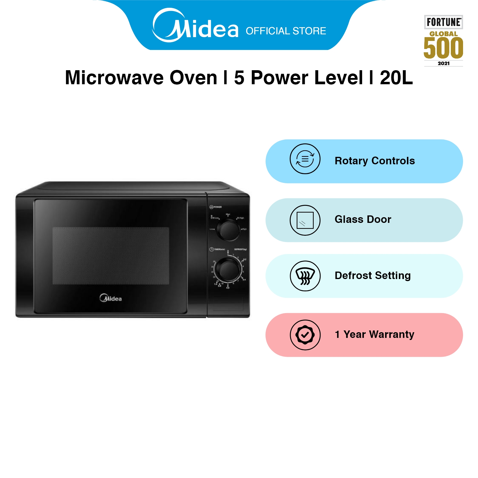 Midea MM720CJ9 Black Mechanical Microwave Oven, 20L