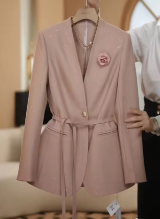 Spring 2025 new fashionable suit set feminine temperament professional commute sequined suit wide leg pants