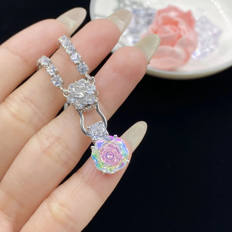 Trend Women Engagement Ring Bottom Millennium Rose Cutting Colorful Octagonal Zircon Luxury Open Rings Silver Color Jewelry