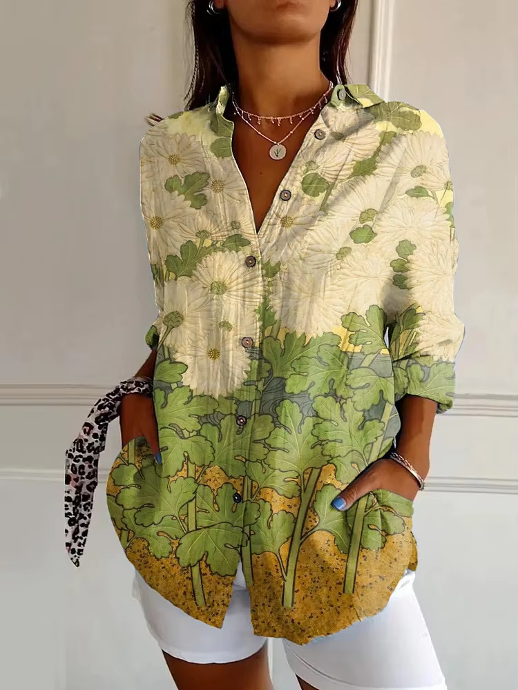 Fashion Long Sleeve Floral Print Shirts Women Spring Buttons Casual Women's Tops And Blouses Elegant Simple Top Femme Shirt