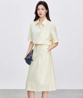 SENTUBILA Cotton New Two Piece Set Casual Loose Half Sleeve Shirt Elastic-waist A-line Skirt New in Matching Sets 152Z59043