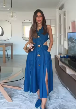 Women Sleeveless Denim Dress Outfits Backless Single-breasted Vestidos Vintage One-piece Clothing High Street Robe 2025 Summer