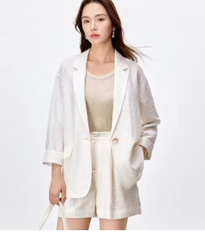 SENTUBILA Linen Blend Women's Two Pieces Set Notched Neck Single Button Blazers Straight Shorts New in Matching Sets 152Z59294