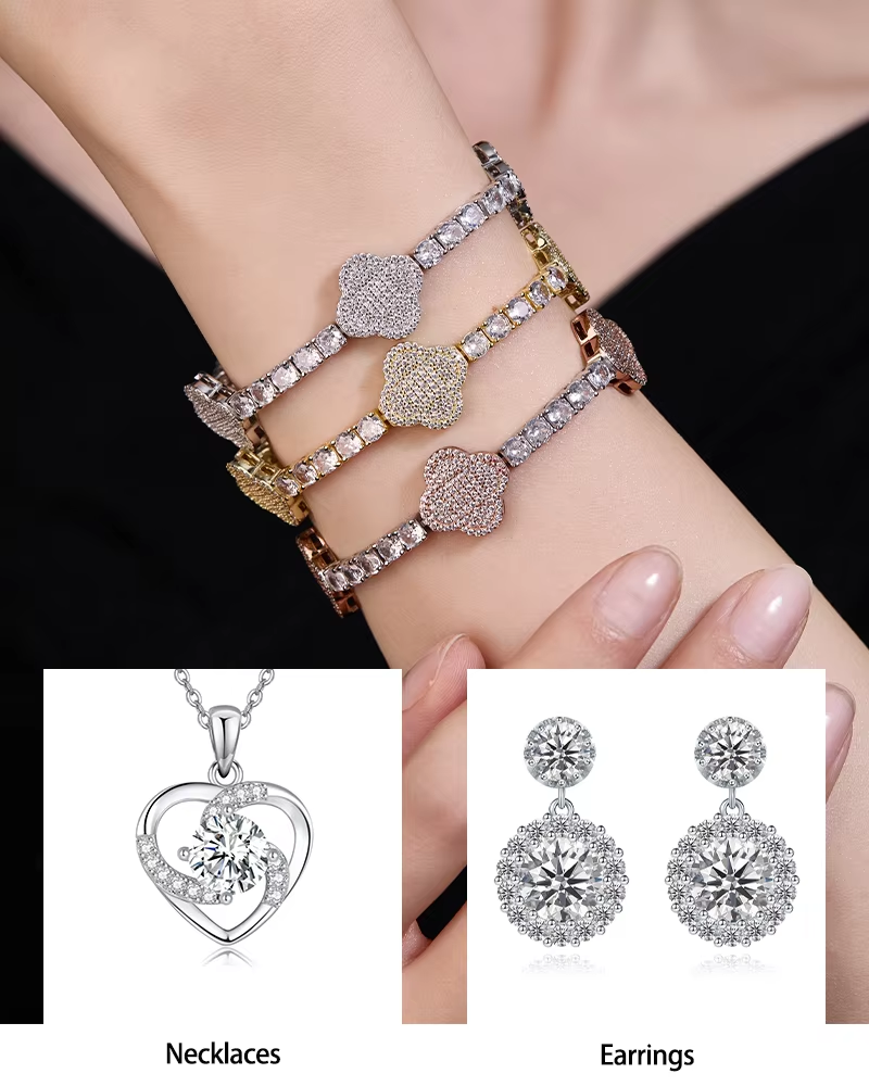 S925 Silver Moissanite Clover Tennis Bracelet 6.5~8.5inch Full Diamonds HipHop Style Jewelry Personalized customization