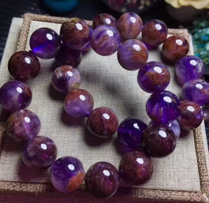 Genuine Natural Cacoxenite Quartz Purple Phantom Round Beads Women Stretch Bracelet 13mm 14mm Reiki Rare Stone AAAAA