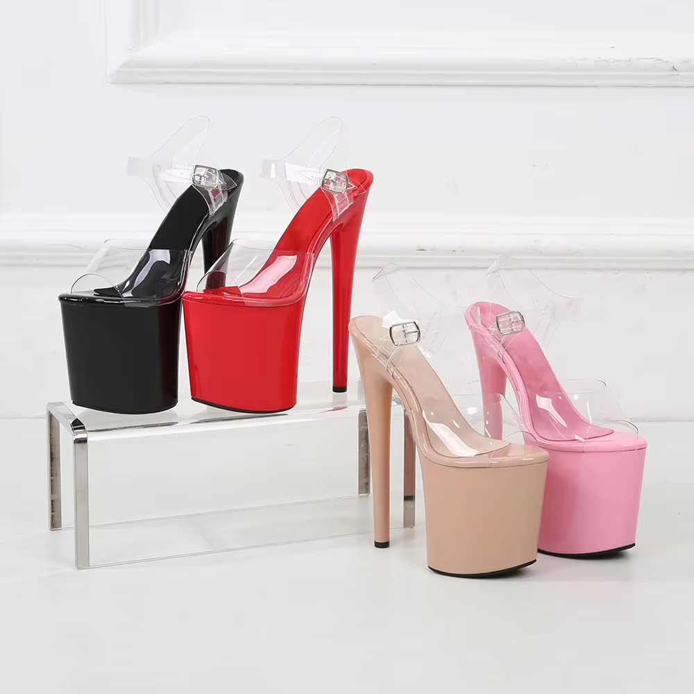 New Black Waterproof Platform Women's Pumps Summer 20CM High Heel PVC Walk Show Sandals Fashion Club Transparent Stripper Shoes