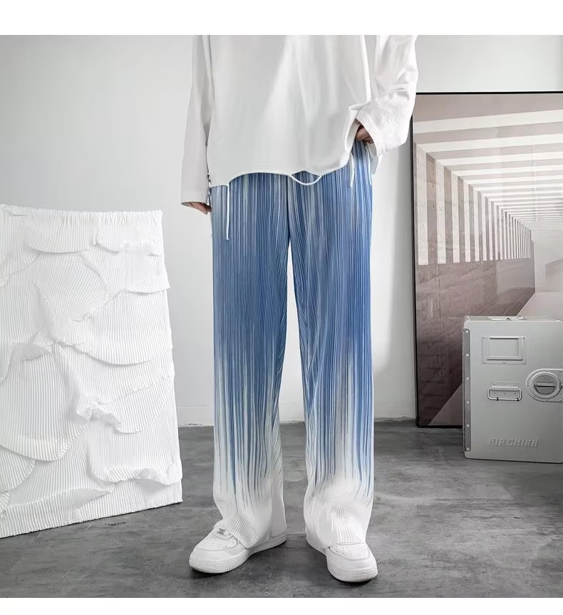Summer Silk Pleated Man Casual Pants Harajuku Wide Leg Oversize Pants Streetwear Vintage Y2k Pants Clothes Trousers 2022 New