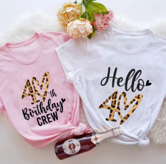 Women T-Shirt 40th Birthday Crew Tshirt Friends Birthday Party Top Hello 40 Leopard Graphic Print Shirt Aesthetic Streetwear Tee