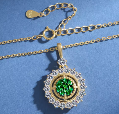 FIREING 1ct Green Moissanite Necklace Gold Plated S925 Silver GRA Certificate Passed Diamond Test Necklace Women Jewelry Gift