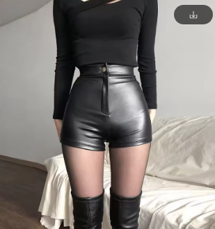 Sexy Black PU Fashion Casual Summer Shorts Women Clothing Faux Leather Goth High Waisted Womens Shorts Y2k Hot Woman Short Pants