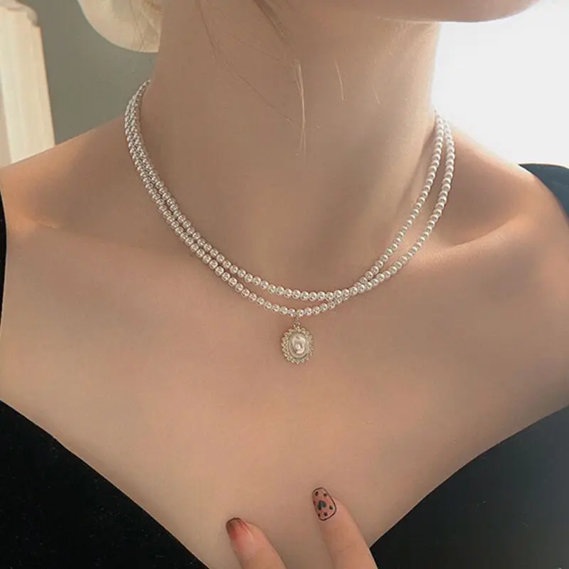 Layered Pearl Choker Colar Thick Chains with Pendant Necklace for Women Fashion Choker Necklace on Neck 2022 Jewelry