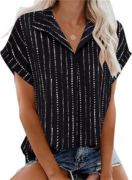 Timeson Women's Short Sleeve Chiffon Blouses for Office Work Business Attire Collared Shirts
