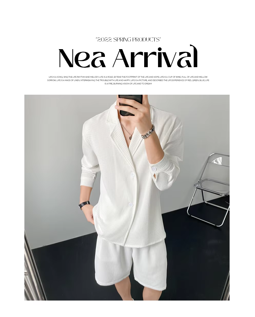 Summer Black/White Sets Men Fashion Long-sleeved Shirt Shorts Two-piece Men Korean Casual Loose Plaid Sets Mens Suit M-2XL