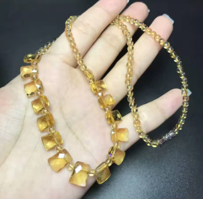 Natural Yellow Citrine Quartz Women Pendant Necklace Citrine Rectangle Beads Brazil Crystal Citrine Quartz AAAAAA
