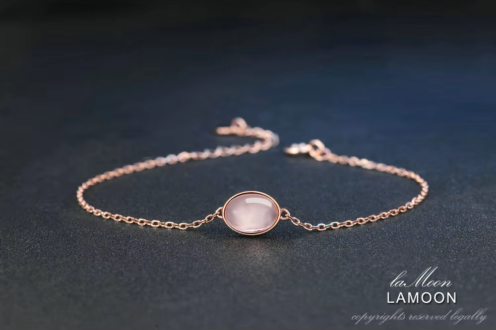 LAMOON Rose Quartz Bracelet For Women Gemstone 925 Silver Bracelet 18K Rose Gold Plated Fine Jewelry Simple Style LMHI023