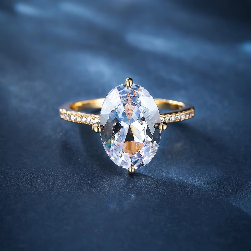 Luxury AAAA Oval Cut Clear Zircon Wedding Engagement Rings 18K Gold Plated Crystal Stone Rings Jewelry for Women Size 5 to 13