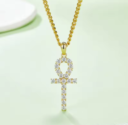 Yellow Gold Plated Catholic Cross Pendant - 925 Sterling Silver, VVS Moissanite, Simple Design, 3mm 4mm 5mm Options