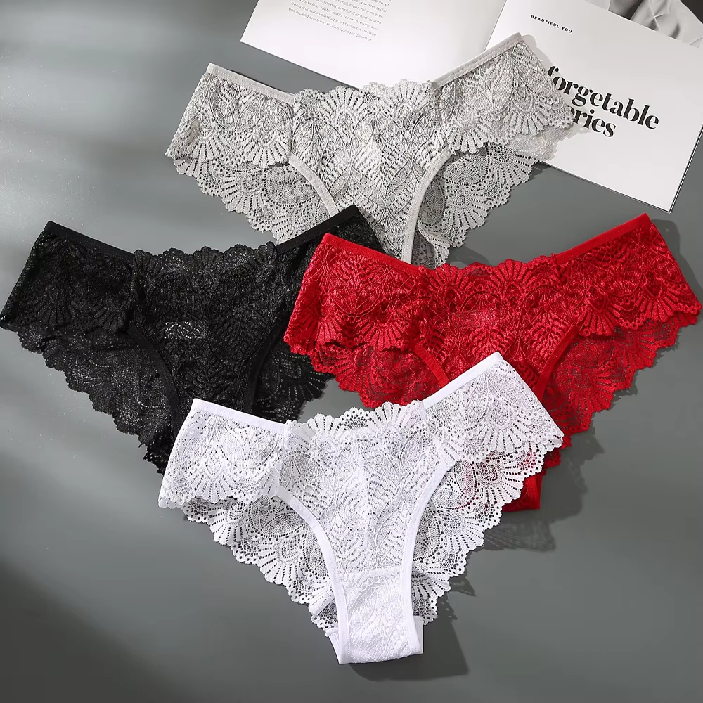 3pcs/lot Sexy Ladies Lace Panties Transparent Low-Rise Lingerie Female Underwear Hollow Out Underpants Comfortable Briefs