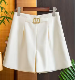 Limiguyue Summer Casual Suit Shorts Wide Legs Silk Satin Short Trouser High Waist Versatile Zipper Office Lady Women Pants F398