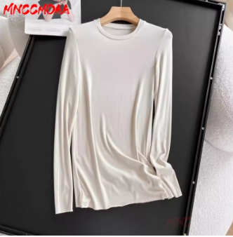 T Shirt Women 2024 Autumn Fashion Loose Round Collar Tops Female Solid Color Casual Long Sleeves Tee