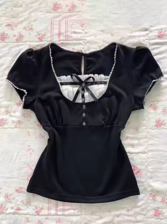 Punk Sexy Tops Y2k Vintage Clothes 90s Women Black Gothic Lace Slim Harajuku Bady Tee Crop Top Graphic T shirt Girl Summer Tee